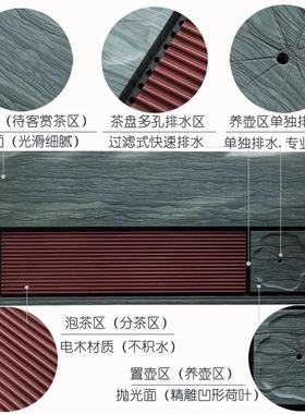 ALI6天然绿木纹石茶盘茶台家用简约乌金石材电木大小号茶托盘茶具