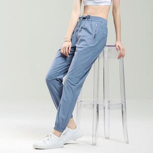 夏季冰丝裤子男款大码松紧腰薄款透气速干运动裤束脚弹力休闲裤女