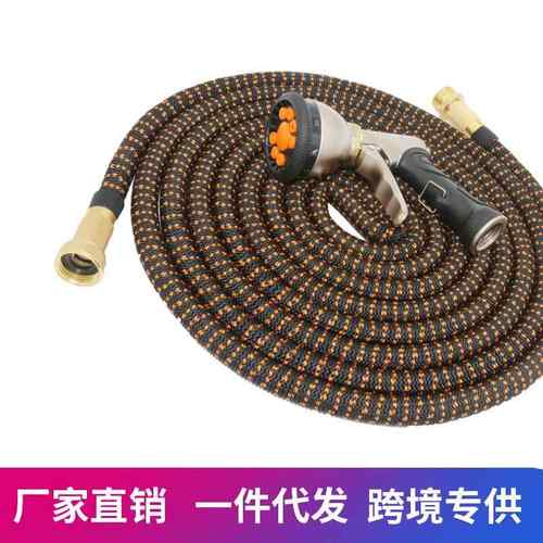 新款黑橙双色高压洗车水枪清洁工具花园灌溉三倍伸缩水管黑色橙色