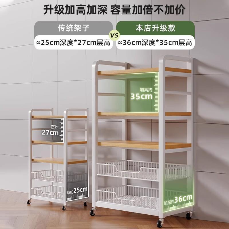 厨房置物架多功能落地多层家用夹缝冰箱侧微波炉架菜篮子收纳架子
