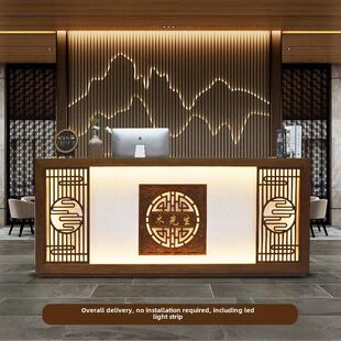 新中式饭店吧台收银台民宿采耳足浴中医养生馆覆古实木前台接待台