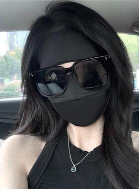 黑色透晒面罩女XFGdq9Ge夏季薄款防全脸防紫外丝线脸基尼遮阳气开