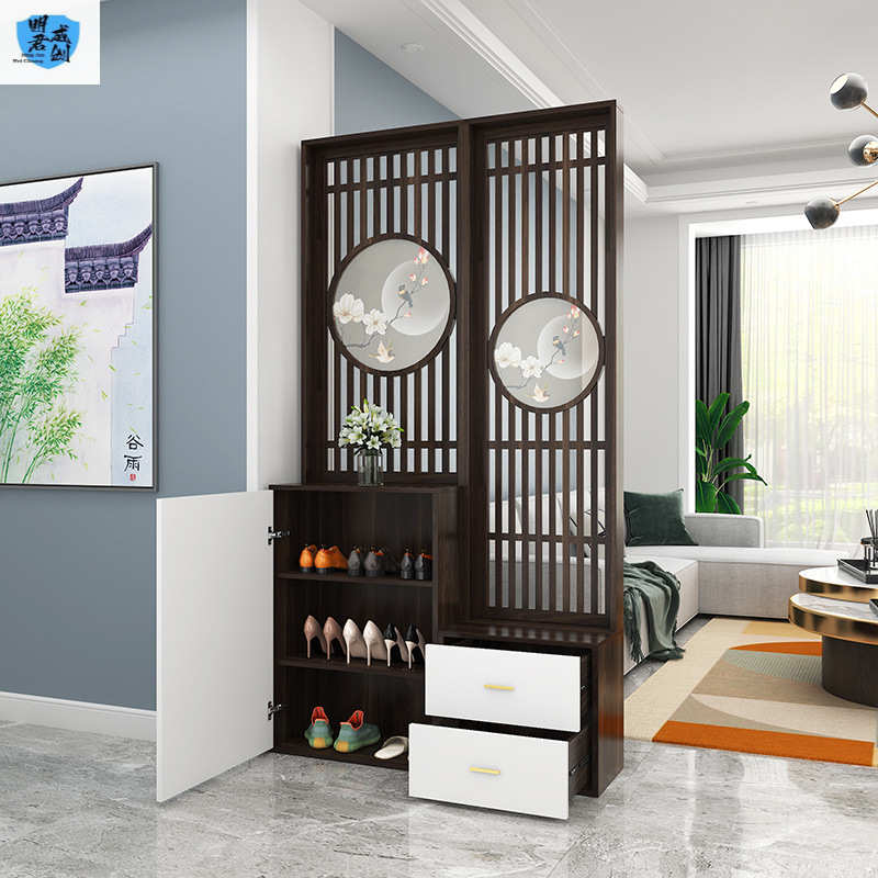 新中实木式入户屏风隔断进门遮挡客厅简约现代装饰玄关柜鞋柜一体
