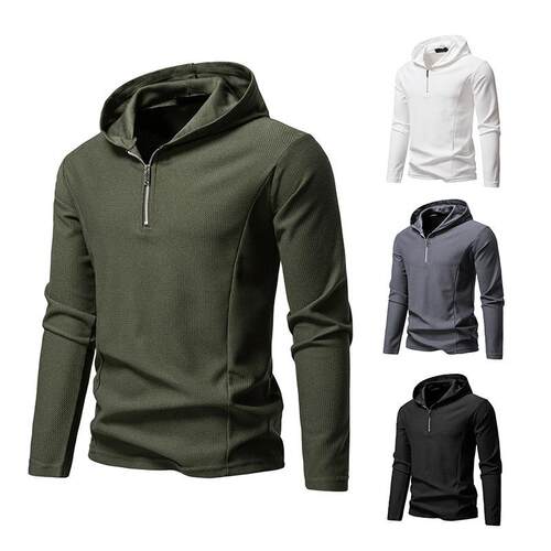 Men's zipper long sleeved hooded T-shirt for men