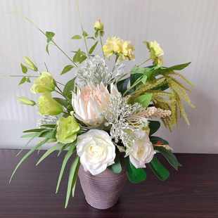 手札花束M225白绿仿真花艺餐桌台酒店商务摆件售楼处样板间