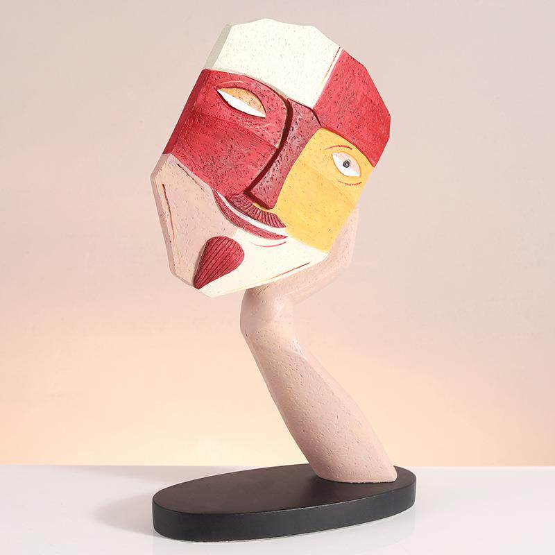 创意情侣几何脸谱工艺品树脂摆件抽象人脸雕塑客厅家居酒柜装饰品