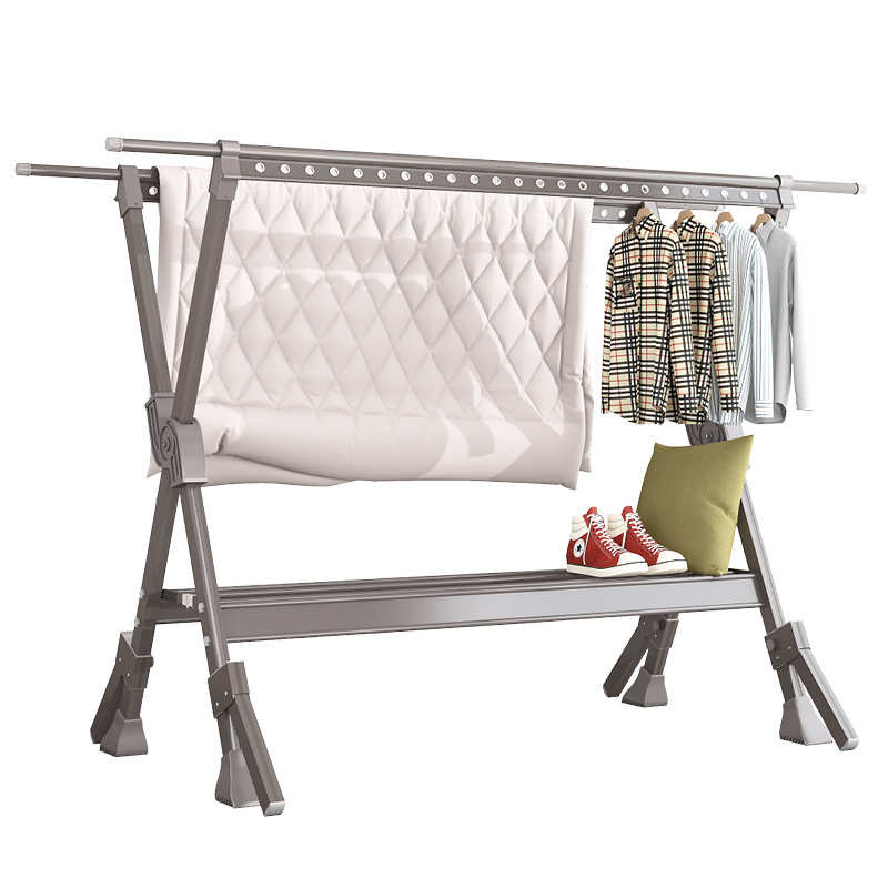 铝合室凉晒衣架家用晾衣杆晾衣架落地加粗加厚折叠室内阳台晒被子