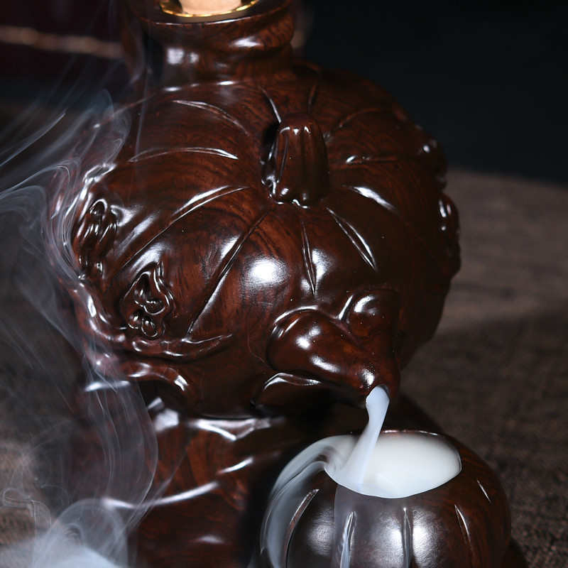 创意黑檀木雕南瓜茶壶烟倒流檀香炉/红木质迷你塔香薰炉家居摆件