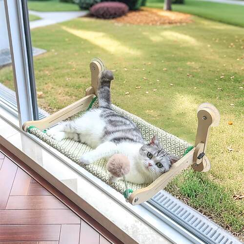 猫咕哩猫吊床藤编剑麻窗户吸盘玻璃阳台晒太阳折叠大号悬挂式秋千