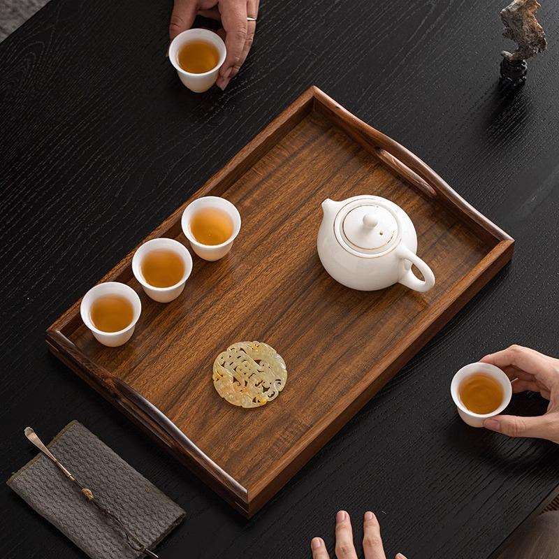 黑胡桃木长方形托盘实木茶具盘点心家用下午大茶盘放咖啡茶杯子盘