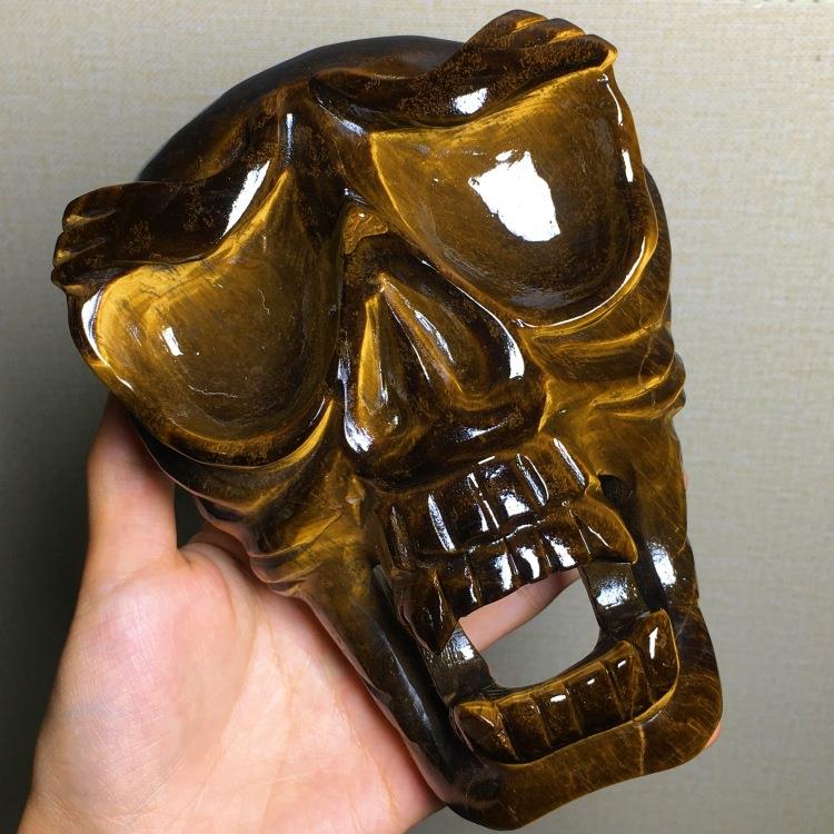 天然头骨面具雕刻件海洋碧玉虎眼梦幻紫晶家居桌面造景装饰品摆件