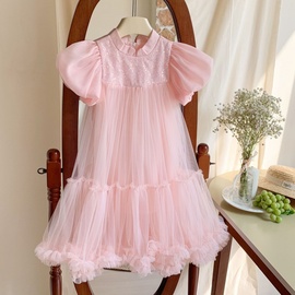 女童连衣裙夏装2024儿童洋气超仙粉色纱裙小女孩高端礼服裙子
