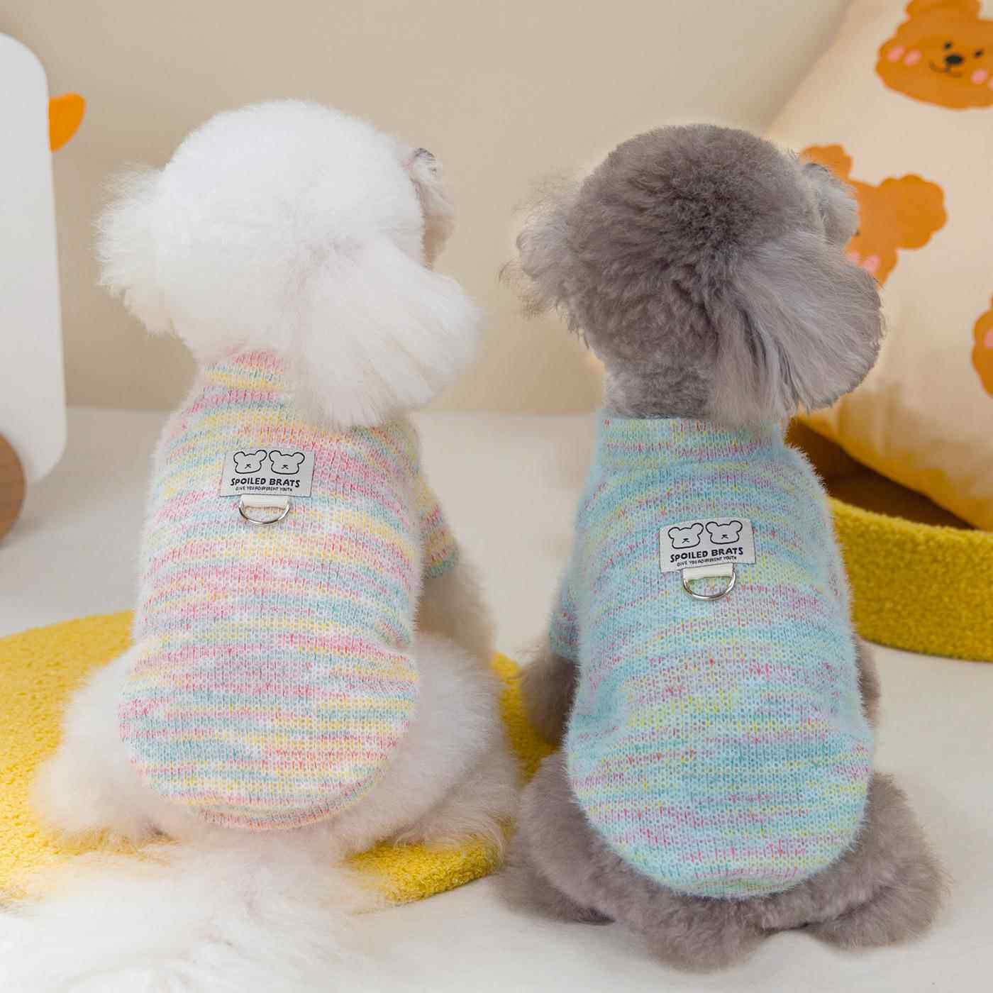宠物衣服狗狗秋冬季t恤泰迪比熊小型犬彩虹针织衫T恤宠物服装