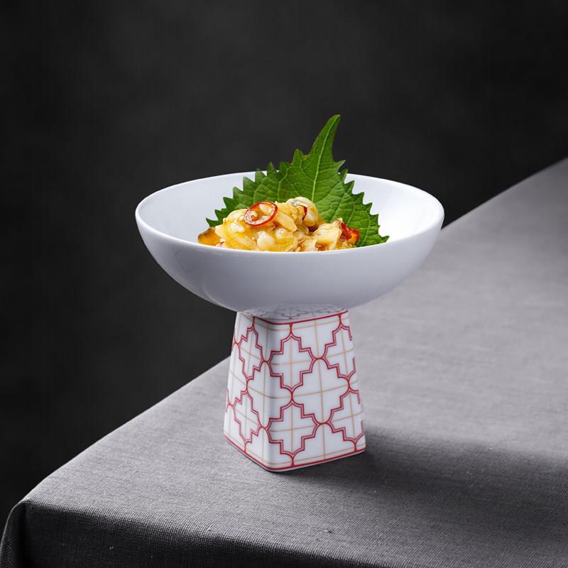新款陶瓷高脚甜品碗小吃凉菜水果碟子饭店用冷盘子意境菜餐具包邮
