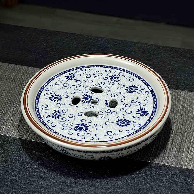 中式青瓷茶盘纯手工茶船储水式茶台家用圆托盘功夫茶具名家釉中彩