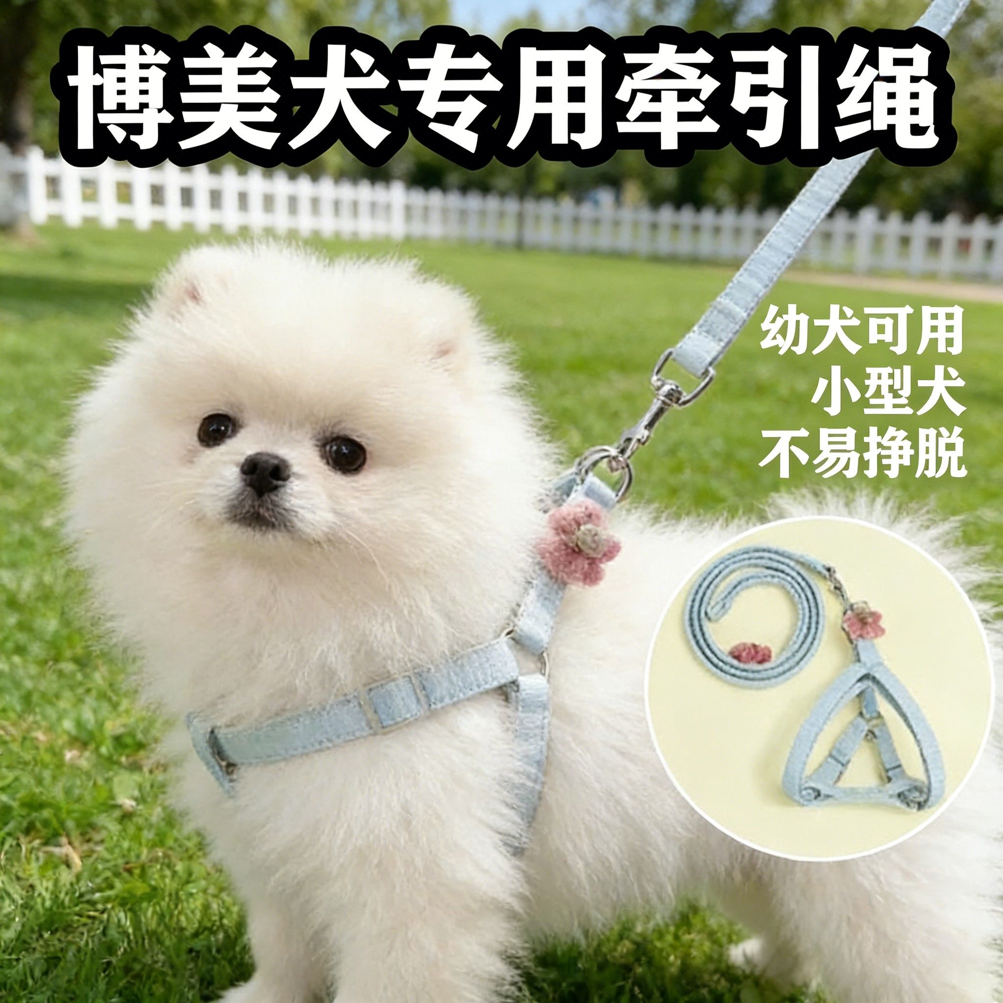 博美犬专用牵引绳胸背防挣脱小型犬幼犬小体狗狗链子遛狗宠物用品图片