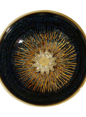 釉金丝兔毫窑变单盏银建茶杯天目主人十二生肖盏批发福杯杯晓镶银