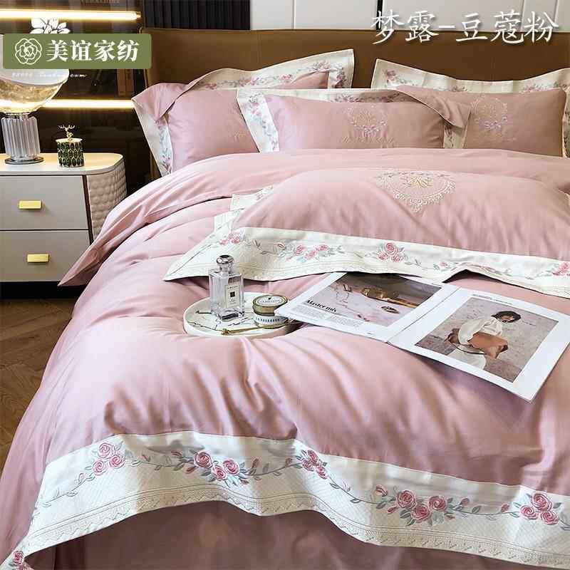 正品现简单可及豪华缎风格10支长绒棉四件套纯代棉0面双人床单张1