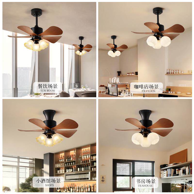 复古风扇灯现代卧室电风扇一体灯具中古静音餐厅家用吊扇灯