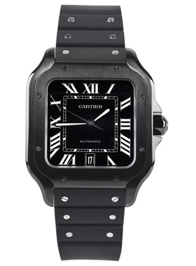 先鉴后发 盒证98新卡地亚山度士WSSA0039自动机械男表正品墨黑