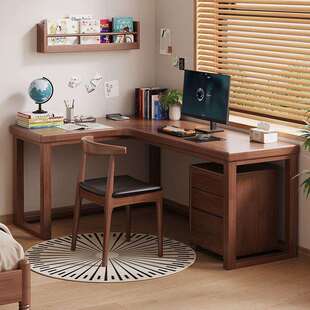 户实木转角书UMA桌家脑学习桌小型书房L型写字用桌拐角电桌子