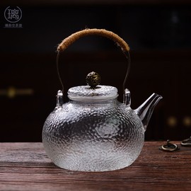 玻璃煮茶壶电陶炉烧水壶锤纹，耐热玻璃茶具明火，加热耐高温提梁壶