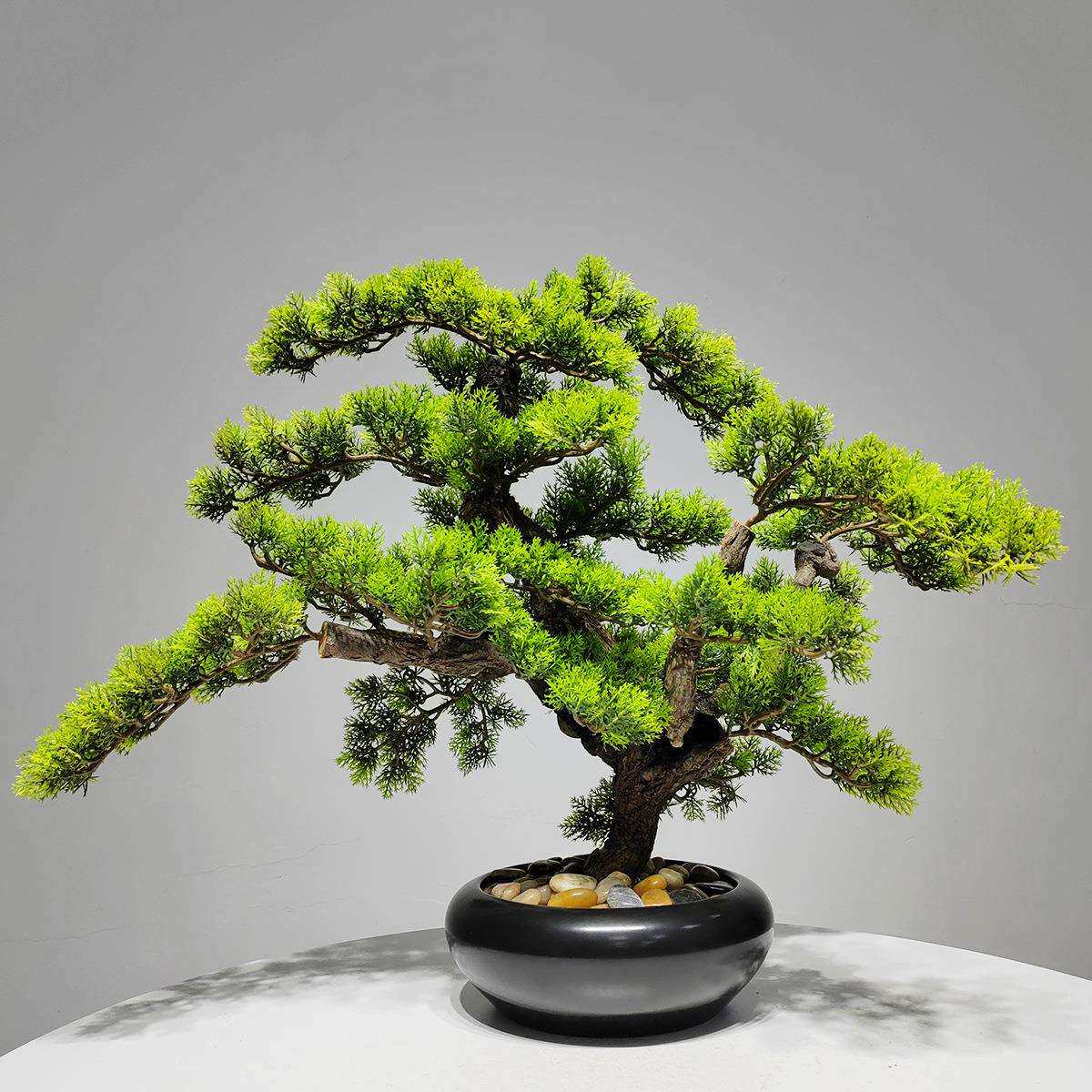 中式仿真迎客松盆景展厅绿植摆设售楼处酒店大堂前台别墅客厅摆件