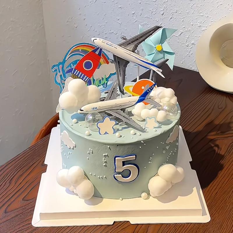 复古小飞机蛋糕装饰摆件航空客机飞机模型男生男孩生日蛋糕装饰