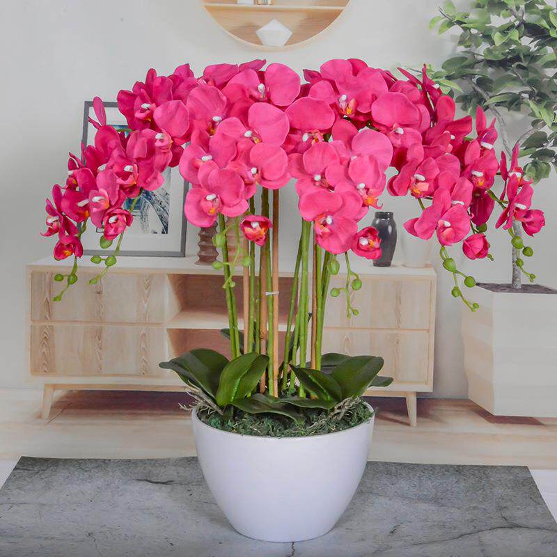 大盆手感蝴蝶兰仿真花摆件客厅装饰摆设高档酒店前台假花大型花艺