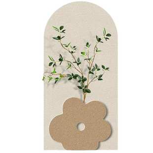 奶油小众风拱形玄关挂画岩画墙门植艺术绿餐厅装饰画砂背景沙发