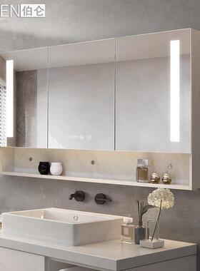 G2010BOLEN浴触室镜柜挂墙柜卫生洗手间镜子置物架带灯开放格控带