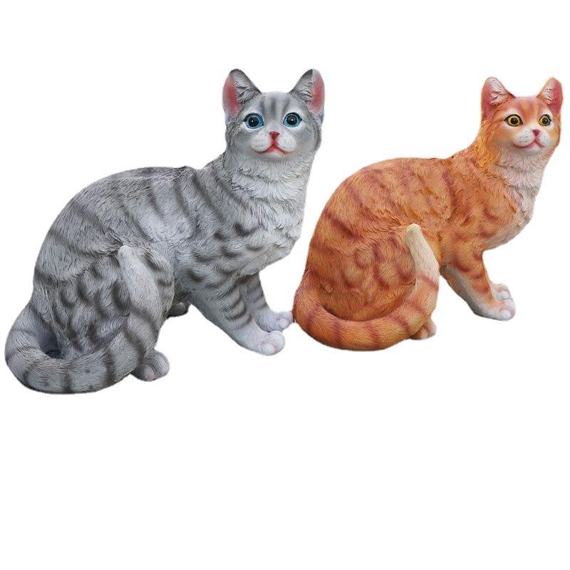 仿真猫摆件白黄灰色动物树脂雕塑模型工艺品庭院花园房间装饰女生