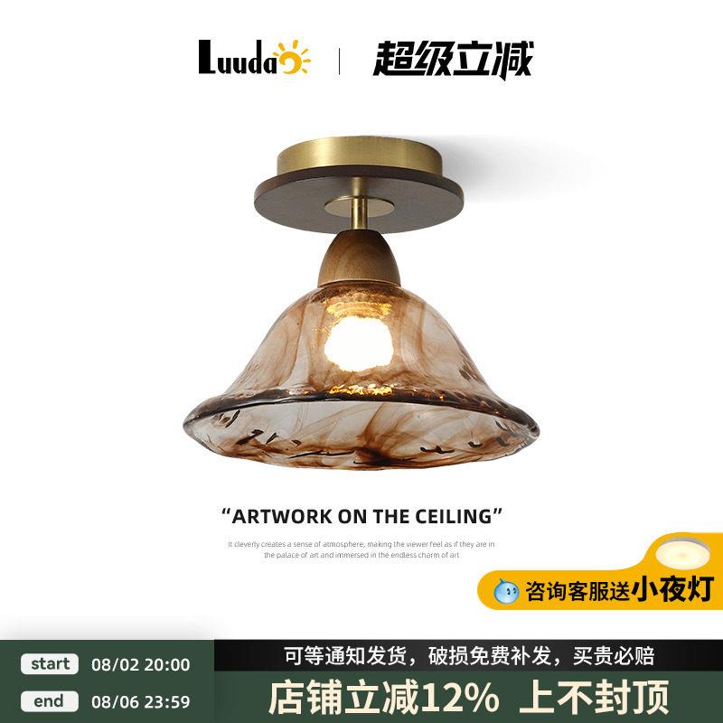 新中式实木过道走廊灯吸顶灯简约玻璃衣帽间阳台灯入户门厅玄关灯