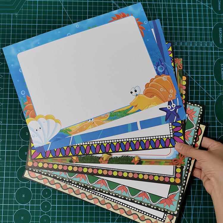 新款画室幼儿园美术A4画画纸卡通纸边框纸创意卡纸铅画纸200克
