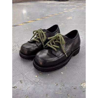 黑色德训鞋大头德比鞋男款厚底增高休闲皮鞋英伦风圆头通勤男鞋