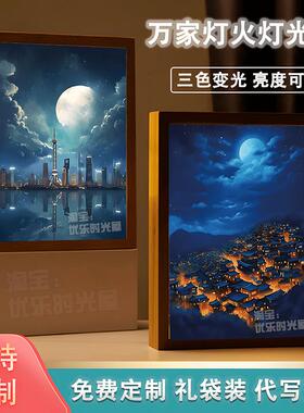 万家灯火镜子灯光画定制小夜灯床头气氛灯发光摆件送创意生日礼物