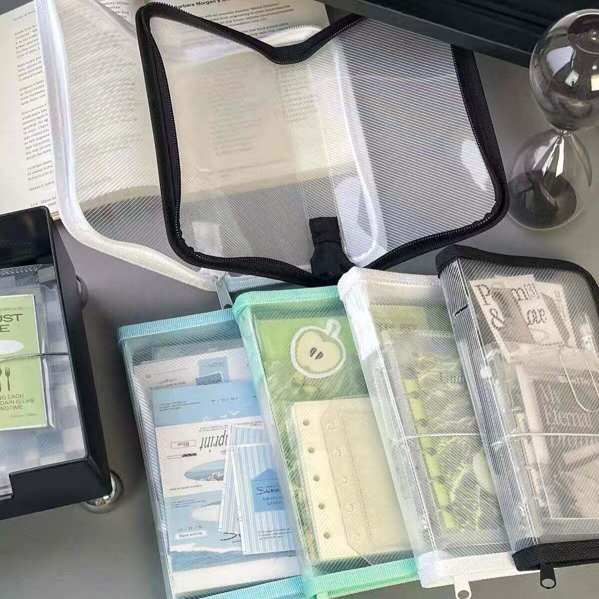 A6收纳包斜纹透明贴纸收纳袋手账素材纯色简约清新笔袋大容量文具