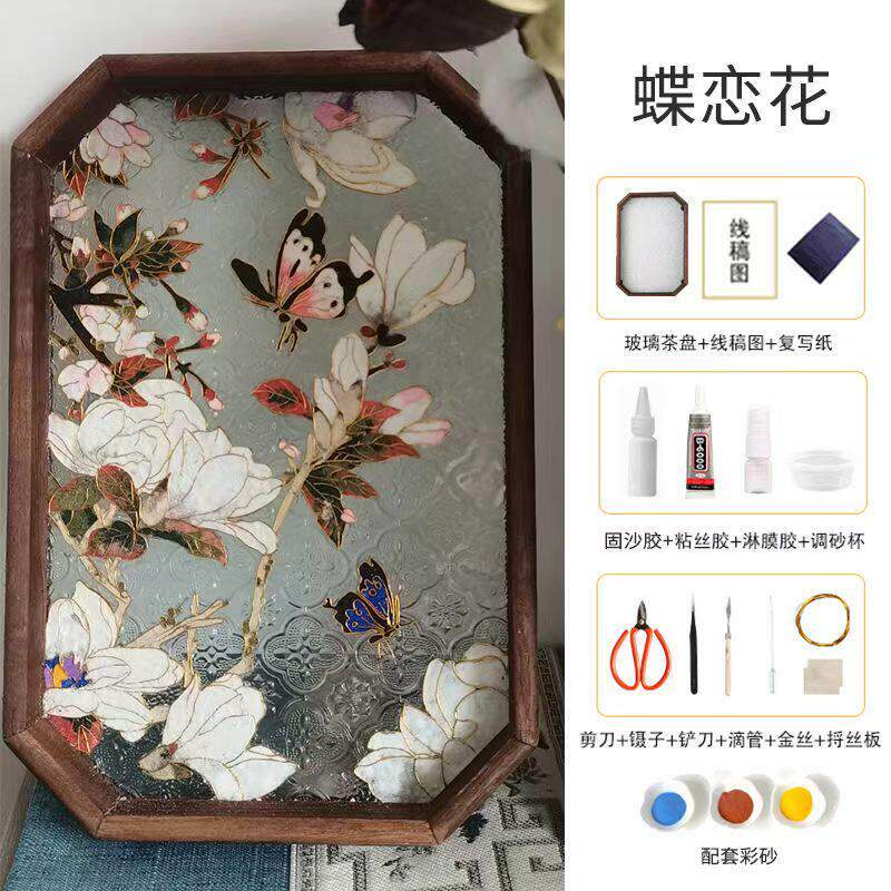 非遗国风掐丝珐瑯画 画diy材料包托 托盘团建礼物手工暖场高级感