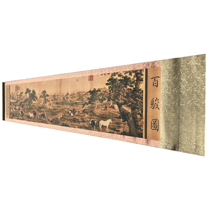 古玩横幅挂画长卷画百骏图办公室挂画装饰客厅画收藏
