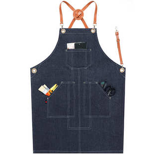 韩版 牛仔围裙咖啡师奶茶店网咖男女工作服围裙印logo印字 时尚