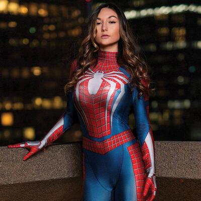 女款PS4蜘蛛人连身紧身衣漫威Spiderman Cos二次元 （无头套