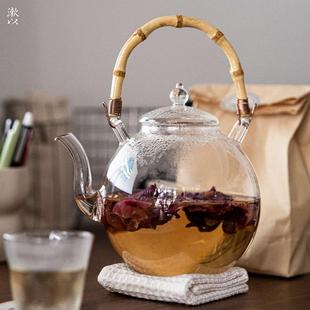 漱以耐热玻璃壶高硼硅玻璃竹节提梁壶明火电陶炉900mL烧水壶茶壶