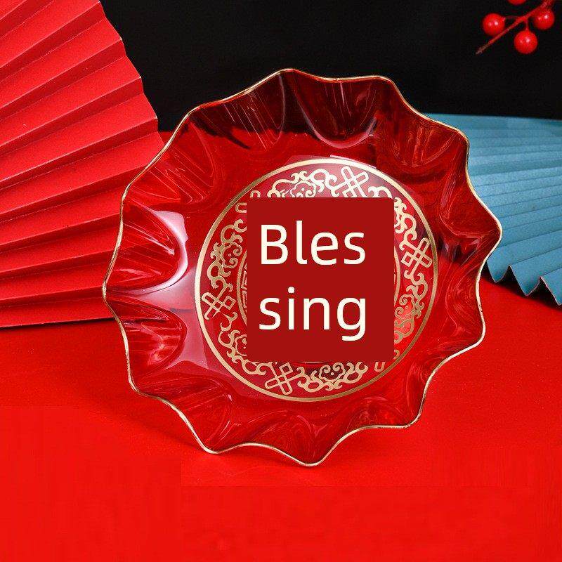 结婚用品新款花盘喜宴果子盘糖盘塑料水果盘婚礼婚庆干果金边果盘