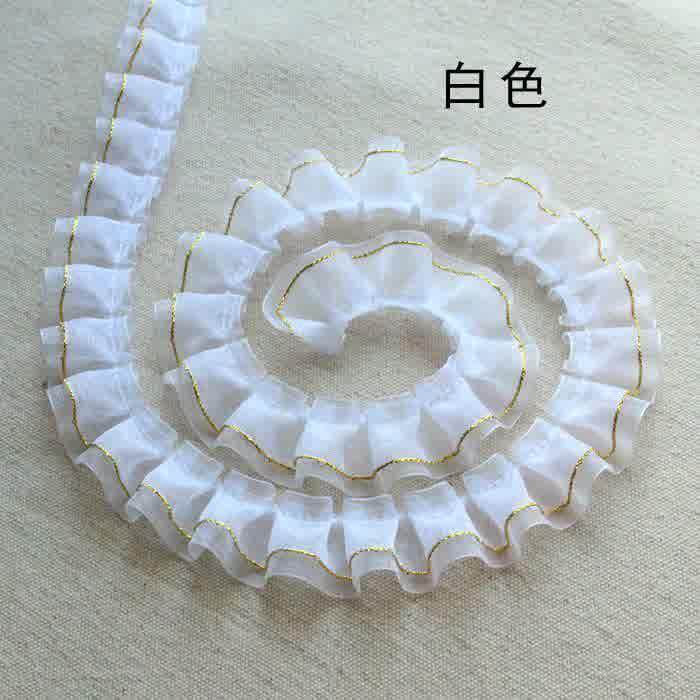2.5厘米宽 金边雪纱带打褶皱花边diy手工辅料床品装饰百搭蕾丝边