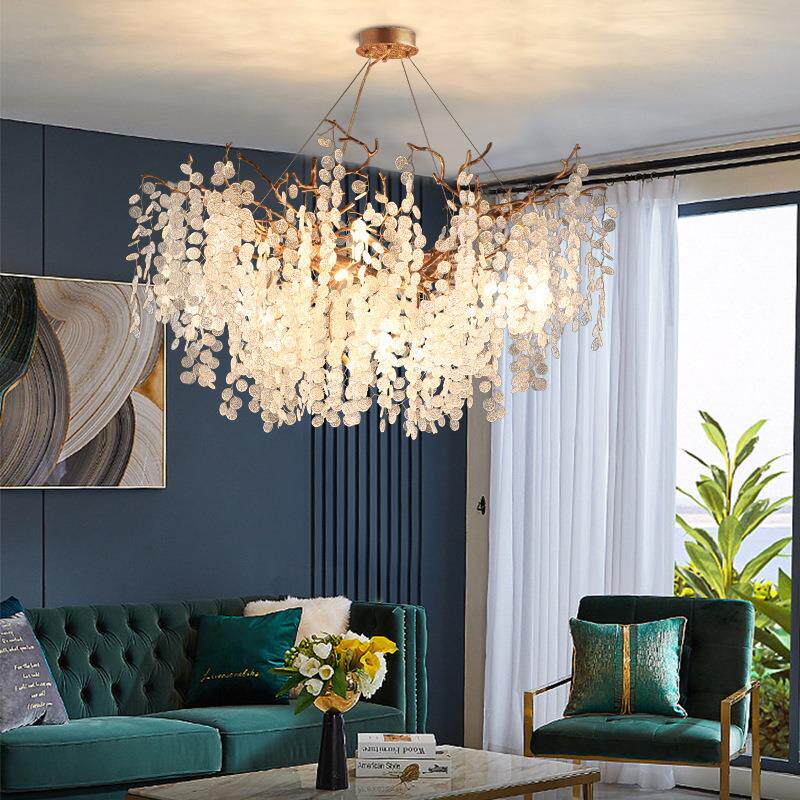 法式餐厅轻奢水晶吊灯全铜树枝美式现代客厅卧室主灯吧台创意灯具