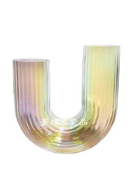 轻奢极简创意U型竖条纹玻璃花瓶客厅餐桌家居软装饰品插花摆件