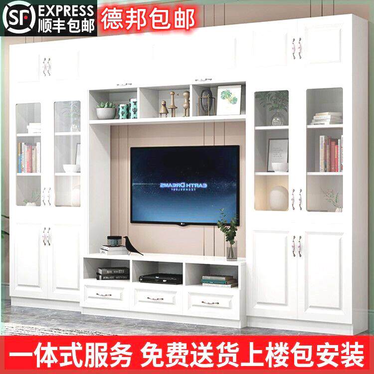 实木生态板电视柜一体组合墙柜小户型电视背景柜墙柜北欧风可定制