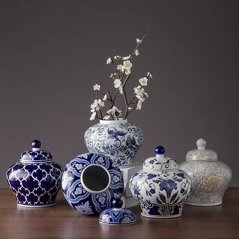 陶瓷器罐青花瓷插花插现代家居新中式装饰品客厅电视柜摆件