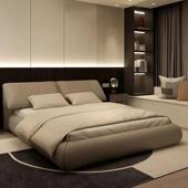 意式 极简真皮床轻奢现代简约双人主卧大床高端网红储物大象耳朵床