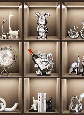 轻奢高端大气酒柜装饰品摆件大象暴力熊高档客厅电视餐柜家居